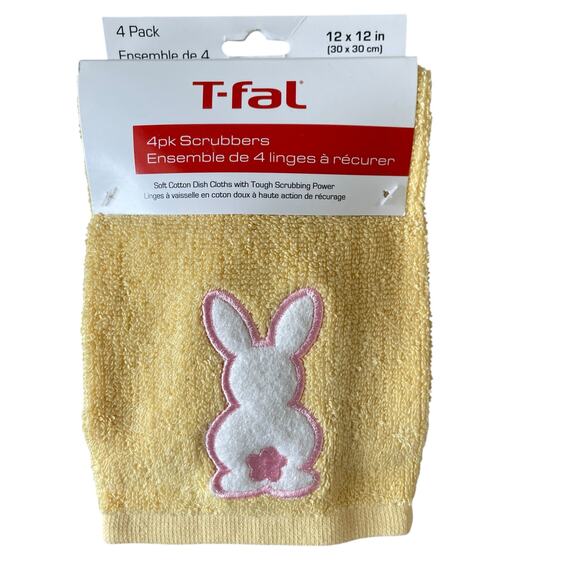 T-Fal Bunny Rabbit Kitchen Dish Towel Scrubbers 12x12 Set of 4 Spring Yellow NEW - Picture 6 of 6